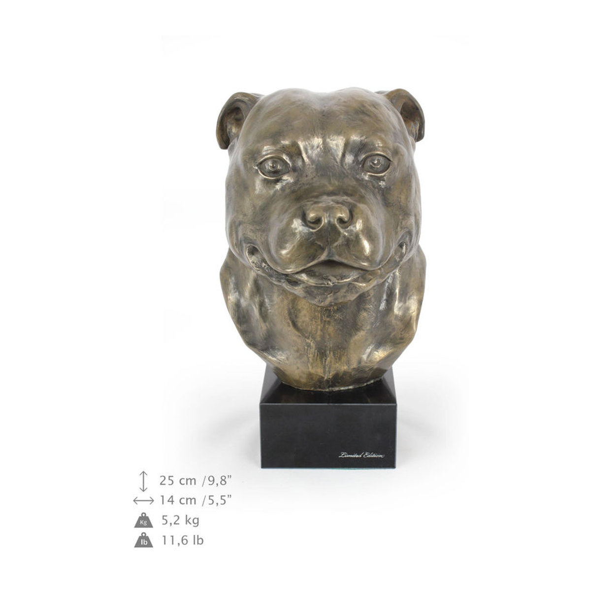 Art-Dog Staffordshire Bull Terrier Hundebüste als große Statue in Braun mit Steinsockel - Bild 3