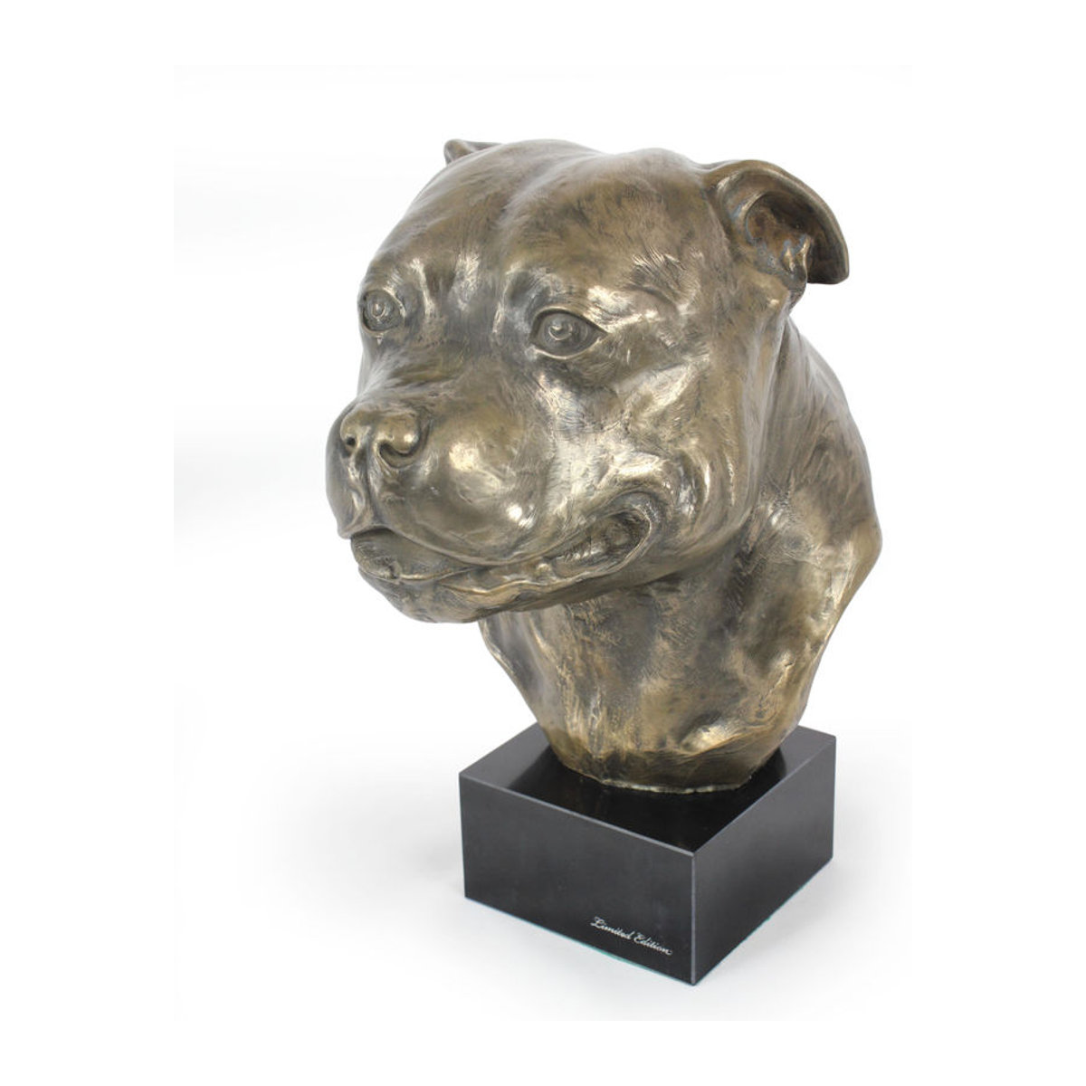 Art-Dog Staffordshire Bull Terrier Hundebüste als große Statue in Braun mit Steinsockel - Bild 5