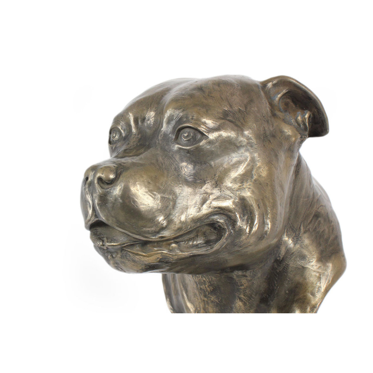 Art-Dog Staffordshire Bull Terrier Hundebüste als große Statue in Braun mit Steinsockel - Bild 7