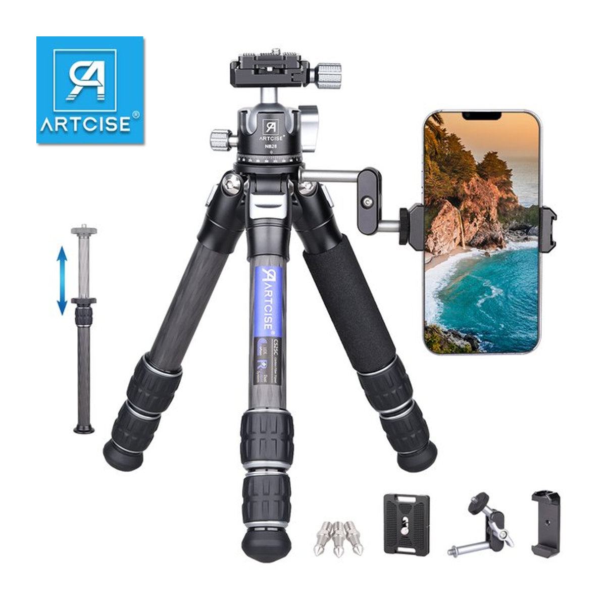ARTCISE Mini-Stativ CS25C aus Kohlefaser mit Kugelkopf und Arca-Swiss Low-Profile-System, Schwarz - Bild 1