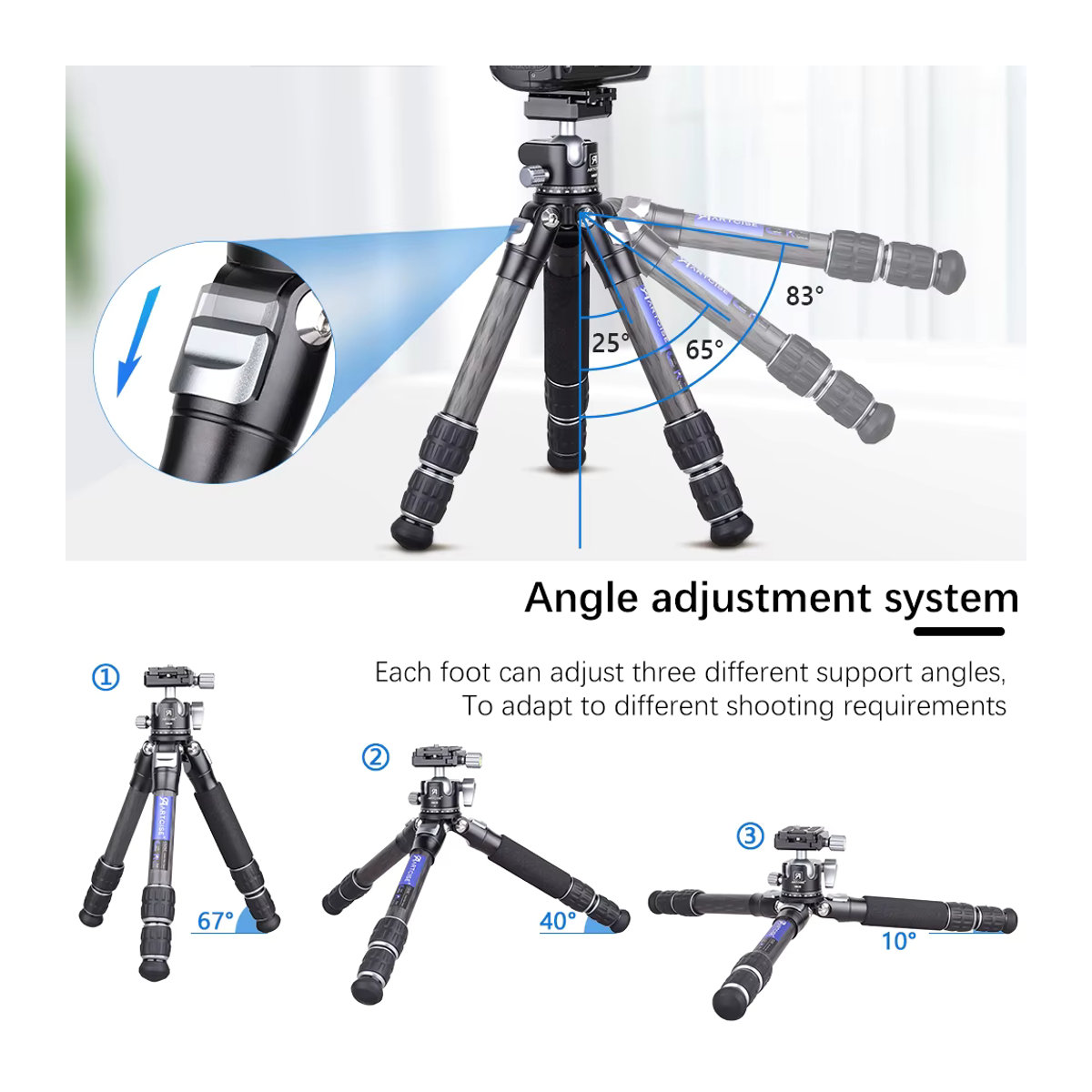 ARTCISE Mini-Stativ CS25C aus Kohlefaser mit Kugelkopf und Arca-Swiss Low-Profile-System, Schwarz - Bild 4