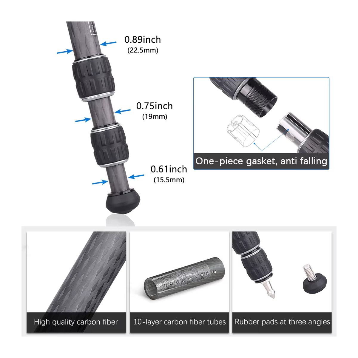 ARTCISE Mini-Stativ CS25C aus Kohlefaser mit Kugelkopf und Arca-Swiss Low-Profile-System, Schwarz - Bild 5