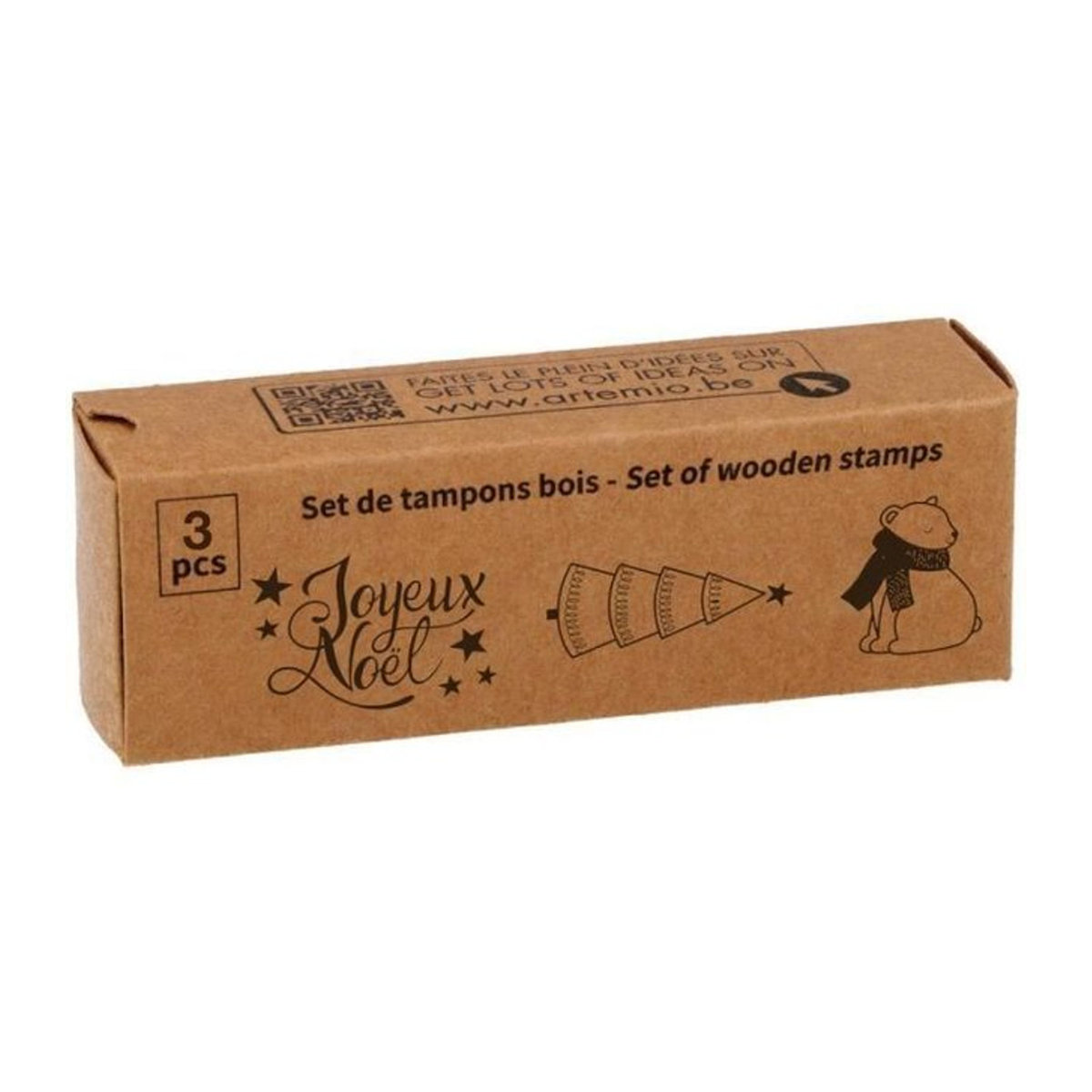 ARTEMIO Holz-Tampons Let it snow für deine Weihnachtsdekoration, braun, 3 Stück, B/B: 2 x 2 cm - Bild 1
