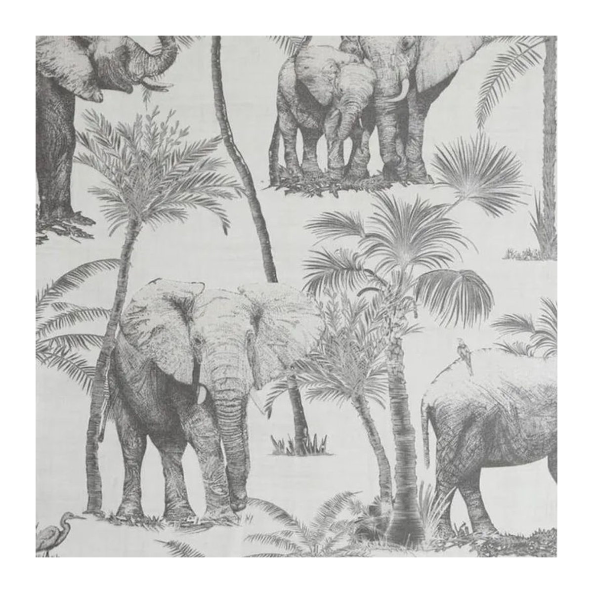 Arthouse Safari Tapete mit Elefant und Palmen in Grau - Bild 1