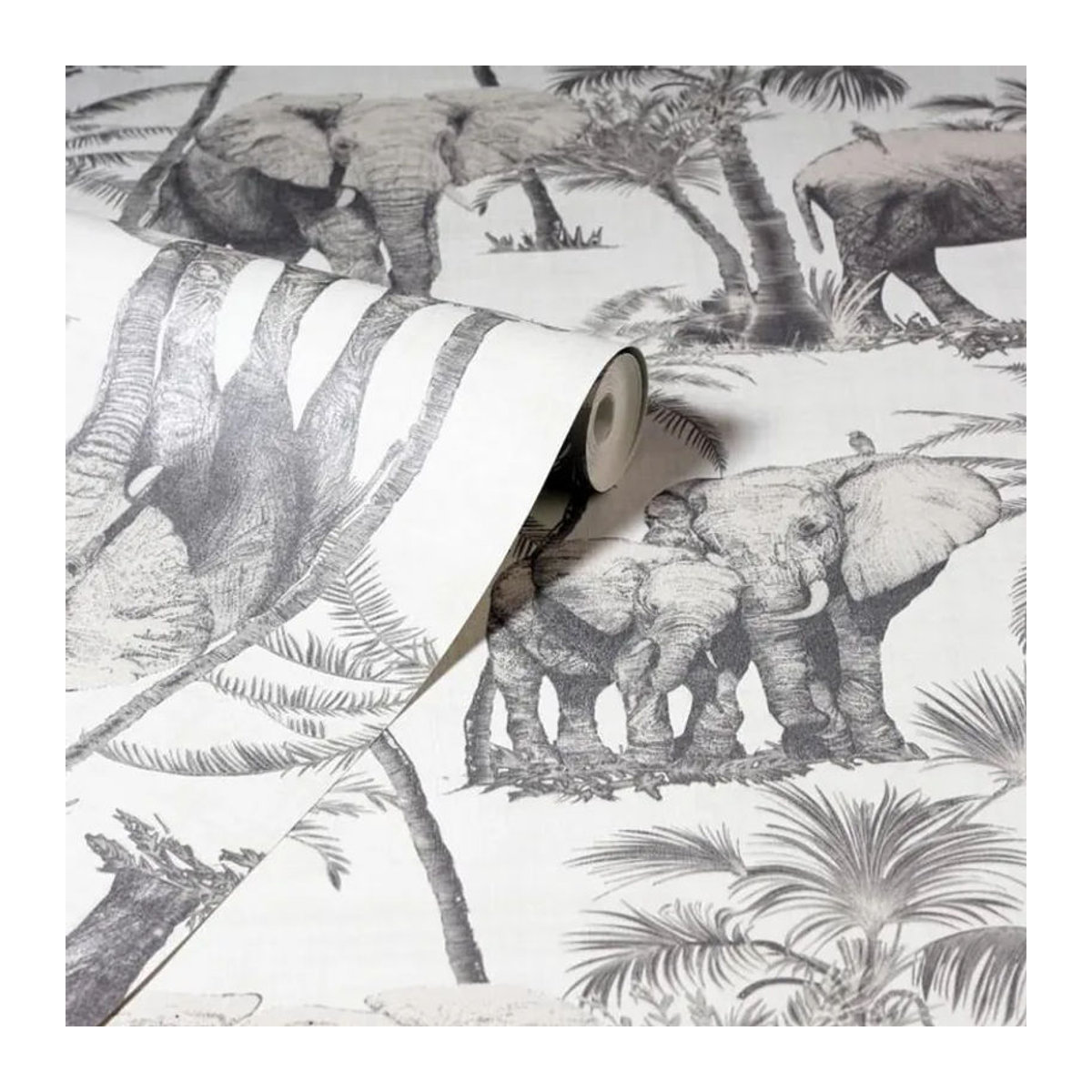 Arthouse Safari Tapete mit Elefant und Palmen in Grau - Bild 3