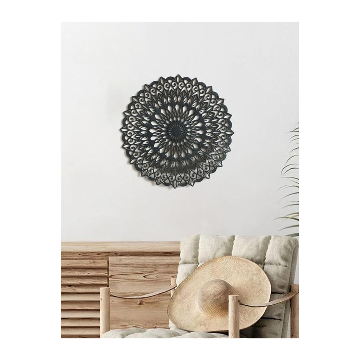 Artilady Boho Mandala Wandbehang aus Holz in Schwarz, runde geometrische Wanddekoration im Bohemian Stil - Bild 1