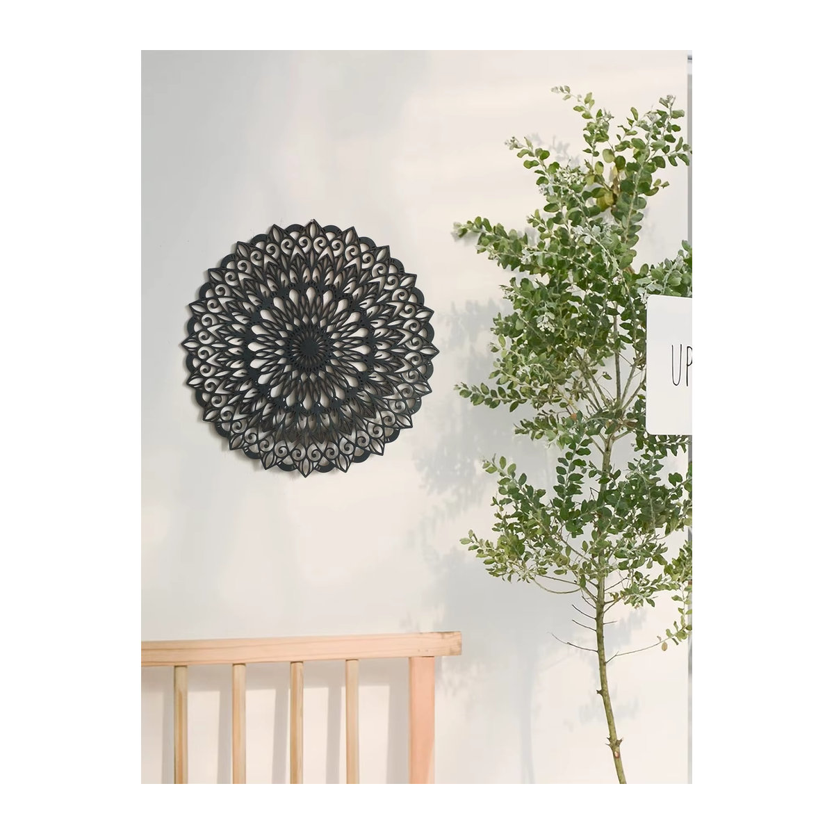 Artilady Boho Mandala Wandbehang aus Holz in Schwarz, runde geometrische Wanddekoration im Bohemian Stil - Bild 2