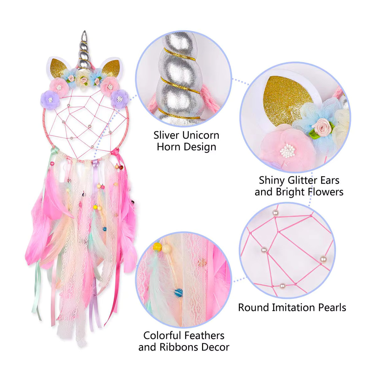 Artilady Einhorn Traumfänger im Boho-Stil, Rosa und Mehrfarbig, Wanddekoration für Kinderzimmer und Babyzimmer - Bild 2
