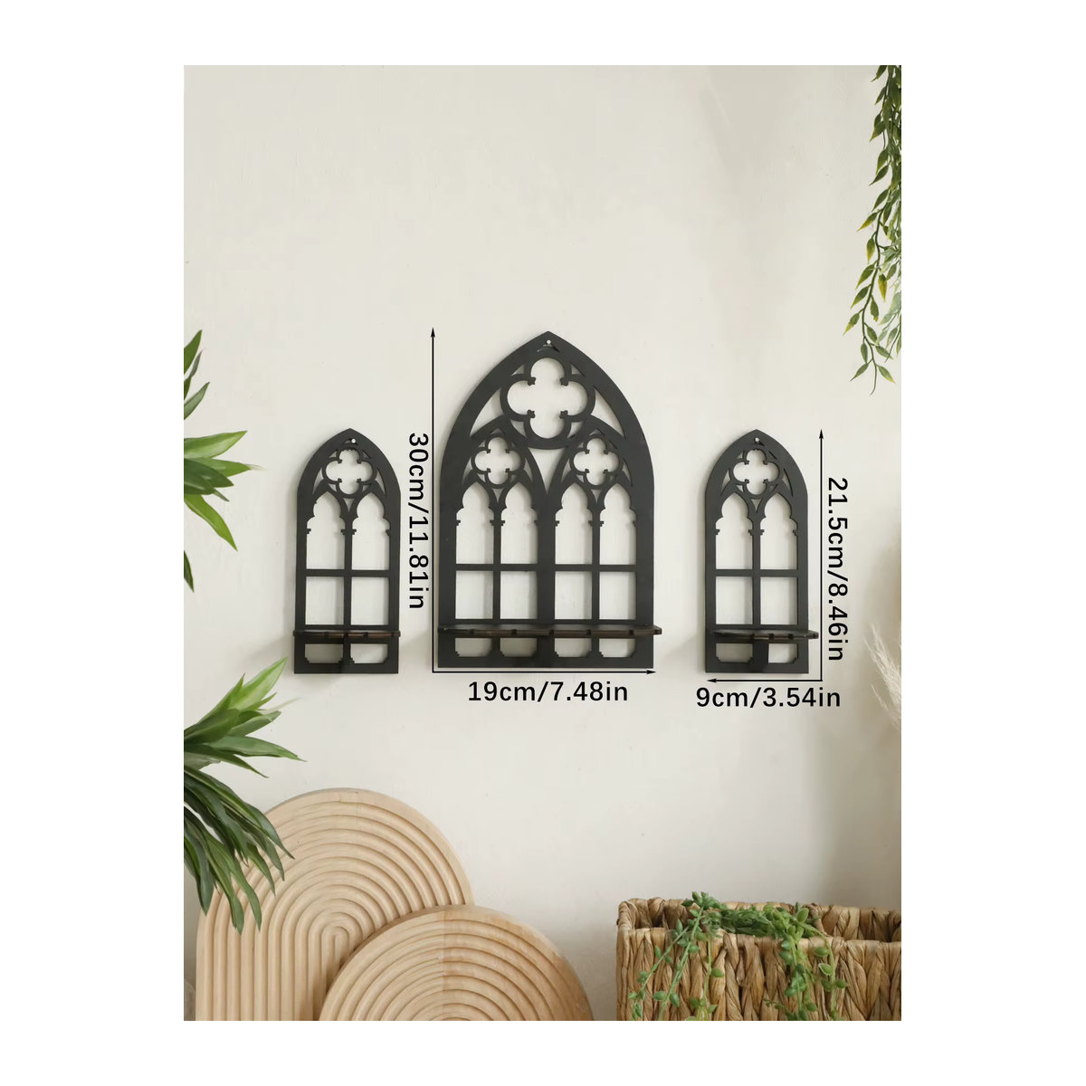 Artilady Gothic Wanddekoration aus Holz in Schwarz im Vintage Kathedralen Bogen Design - Bild 2