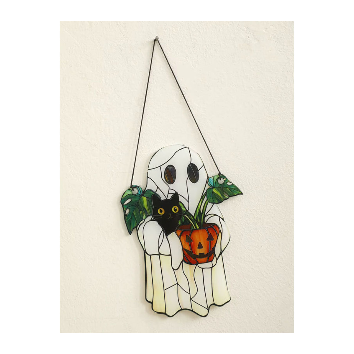 Artilady Halloween Fensteranhänger aus Acryl mit weißem Geist, schwarzer Katze und Kürbisform zur Wanddekoration für Zuhause und Garten - Bild 6
