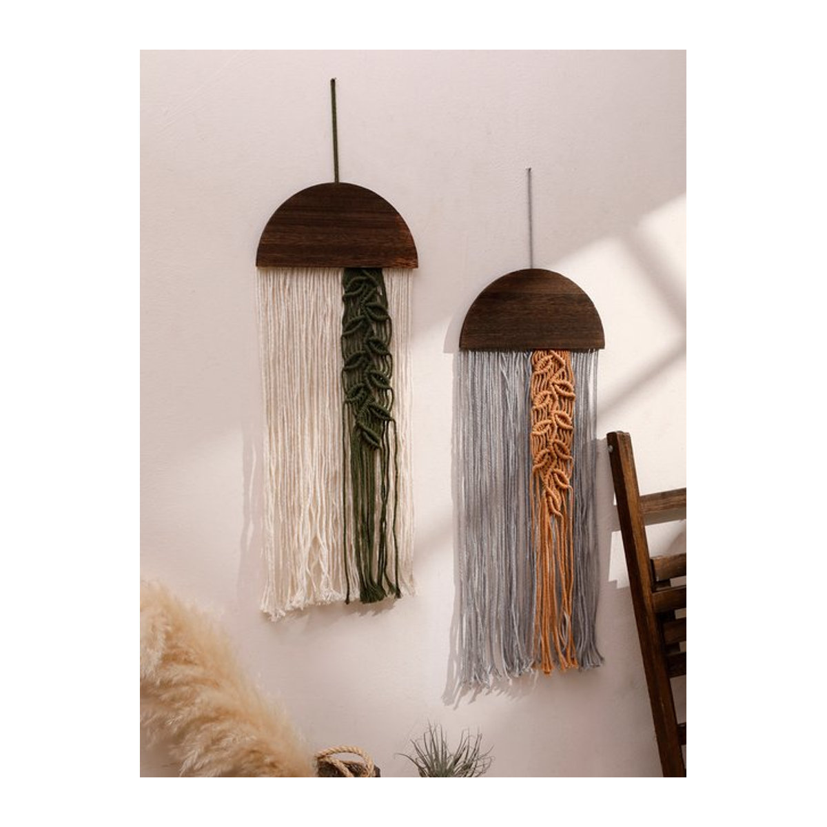 Artilady Handgewebter Makramee Wandteppich in Weiß im Bohemian Stil als Wandbehang mit Quasten - Bild 1
