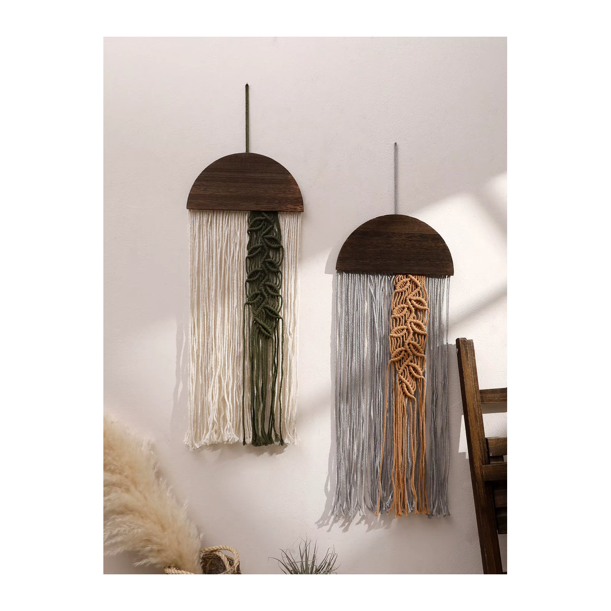 Artilady Handgewebter Makramee Wandteppich in Weiß im Bohemian Stil als Wandbehang mit Quasten - Bild 3