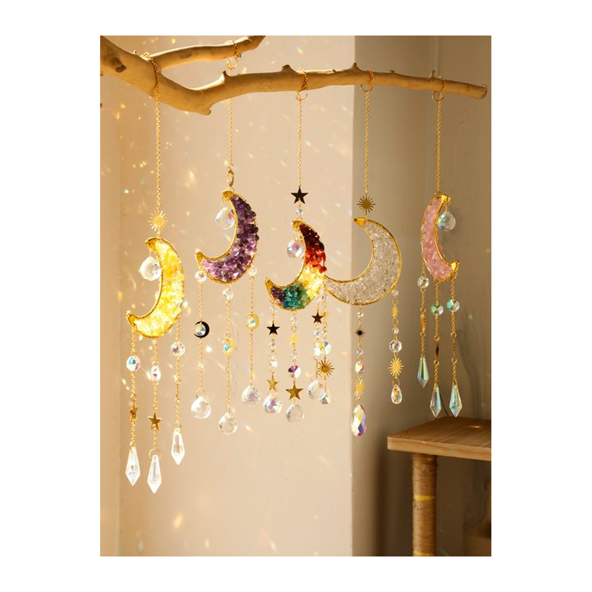 Artilady Kristall Sonnenfänger Mond Prisma Windspiel aus Glas in Transparent und Mehrfarbig für Garten und Außenbereich im Bohemian Stil - Bild 1