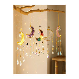 Artilady Kristall Sonnenfänger Mond Prisma Windspiel aus Glas in Transparent und Mehrfarbig für Garten und Außenbereich im Bohemian Stil