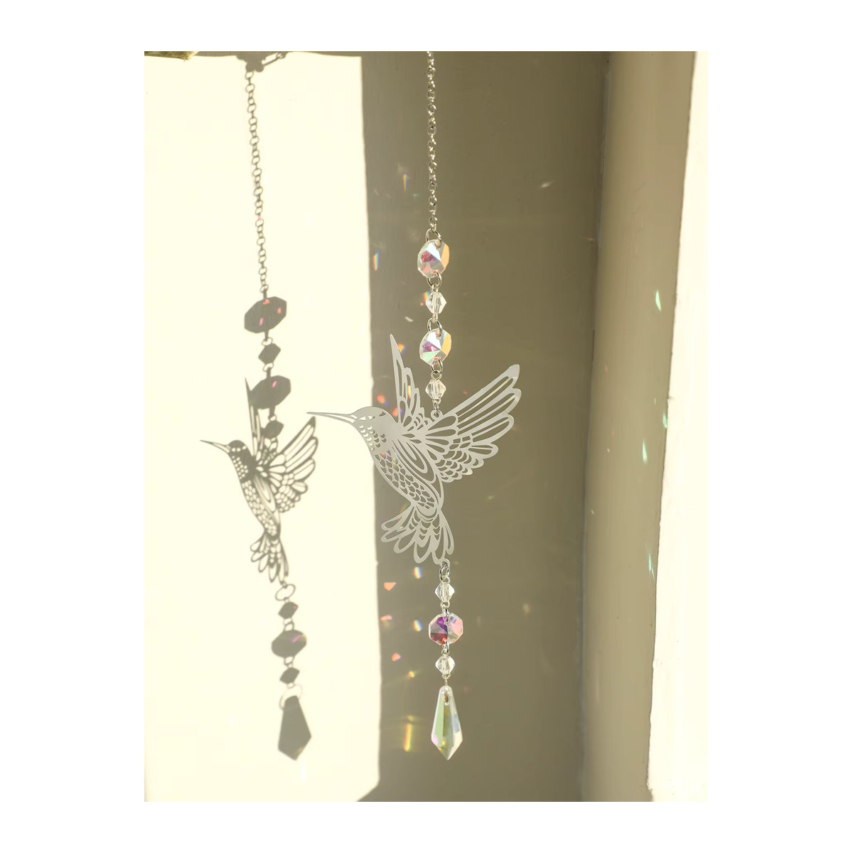 Artilady Kristall Vogel Suncatcher in Silber als hängende Glas Dekoration für Regenbogeneffekte - Bild 2