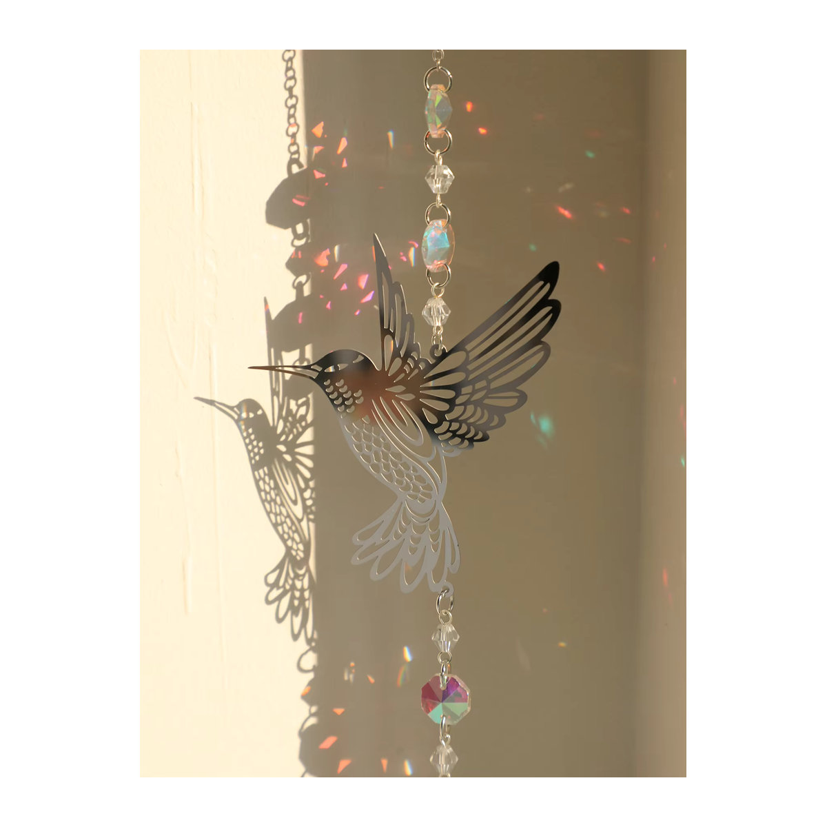 Artilady Kristall Vogel Suncatcher in Silber als hängende Glas Dekoration für Regenbogeneffekte - Bild 3