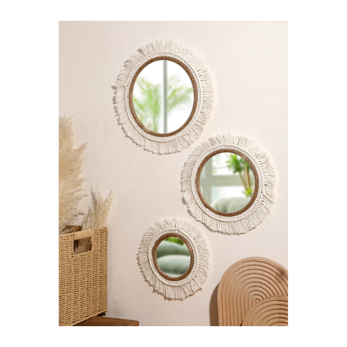 Artilady Makramee-Spiegel in Weiß mit Boho-Wandbehang und Textil-Quasten für dein Zuhause - Bild 3