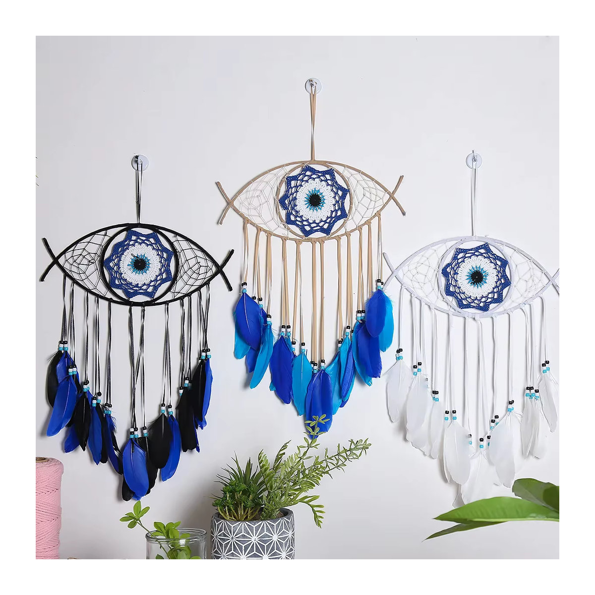 Artilady Makramee Wandbehang Böser Blick Traumfänger als Boho Wandkunst in Mehrfarbig - Bild 2