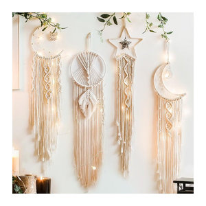 Artilady Makramee Wandbehang Mond Ramadan Dekoration in Weiß aus Baumwolle für Boho Kinderzimmer und Nordic Home Decor