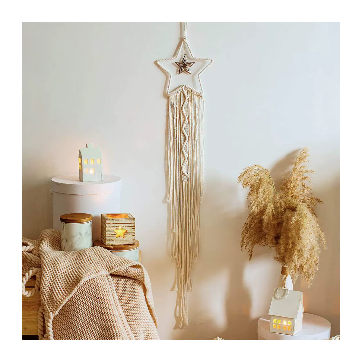 Artilady Makramee Wandbehang Mond Ramadan Dekoration in Weiß aus Baumwolle für Boho Kinderzimmer und Nordic Home Decor - Bild 2