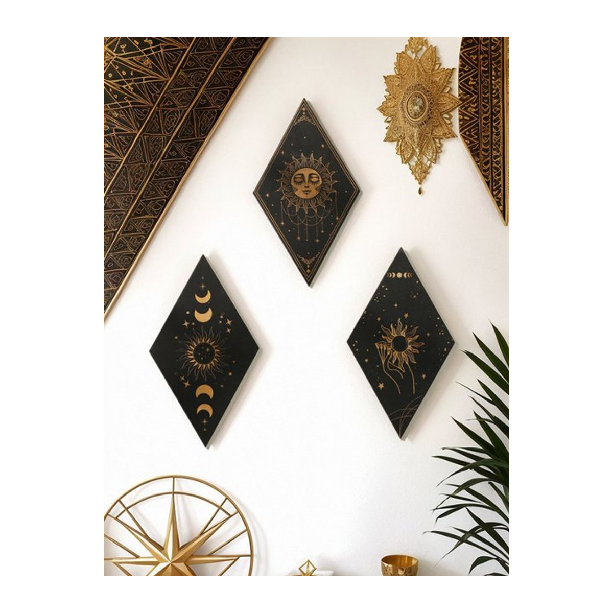 Artilady Wanddekoration aus Holz in Schwarz mit Mond, Sternen und Schlangen im Gothic-Design - Bild 1