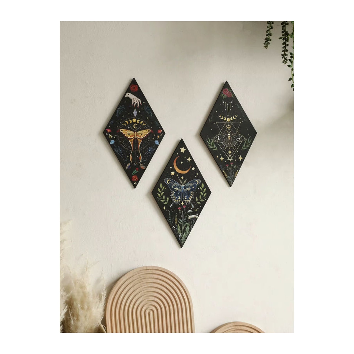Artilady Wanddekoration aus Holz mit Schmetterlingen, Mond und Sternen in Schwarz im skandinavischen Design - Bild 1
