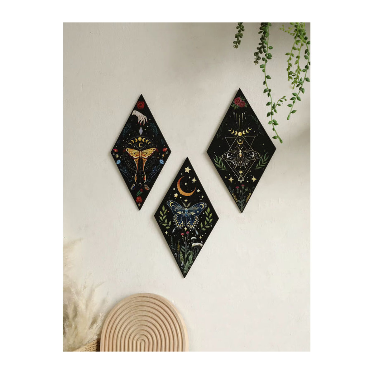 Artilady Wanddekoration aus Holz mit Schmetterlingen, Mond und Sternen in Schwarz im skandinavischen Design - Bild 4