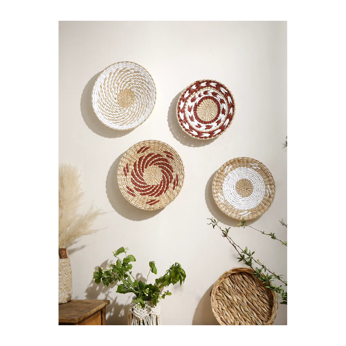 Artilady Wandkorb aus Seegras und Rattan in Beige, handgefertigte geometrische Hängedekoration im Bohemian Stil - Bild 4