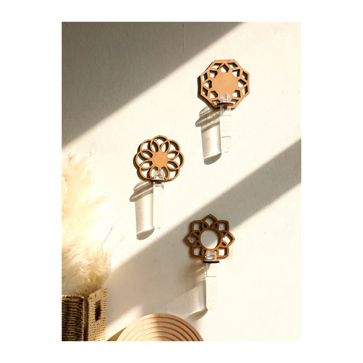 Artilady Wandpflanzgefäße Bohemian Wandbehang mit Holzständer und Kunststoff-Reagenzgläsern in Braun - Bild 6