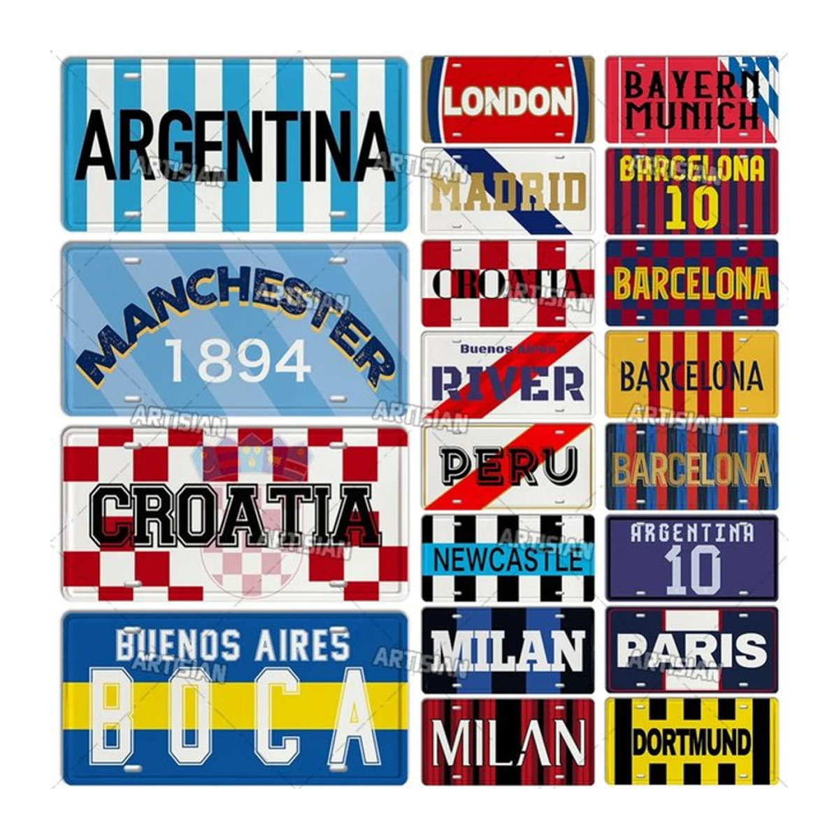 Artisian City Dekoratives Metallschild Nummernschild für die Wand, Mehrfarbig, B: 30 cm, H: 15 cm - Bild 1