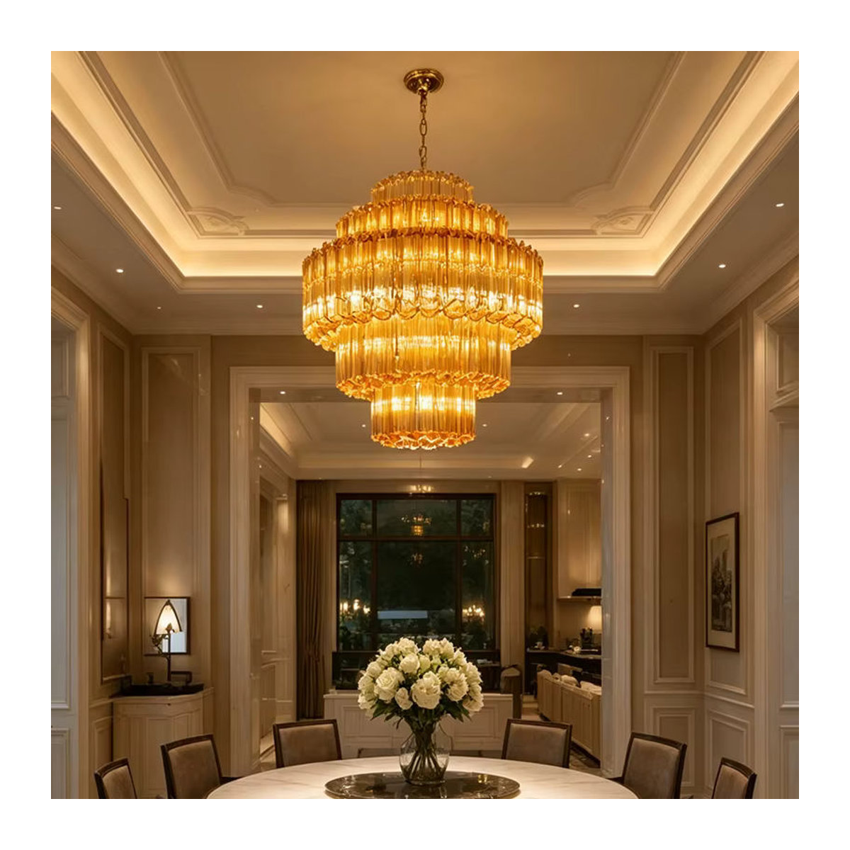 Artpad Kronleuchter aus Glas in Champagner Gold im Vintage-Design mit LED-Leuchten für Wohnzimmer und Küche - Bild 3