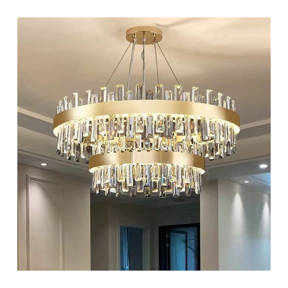Artpad Moderne Doppelschichtige Runde Deckenleuchte aus Metall und Kristall in Gold für Wohnzimmer Schlafzimmer und Esszimmer - Bild 1