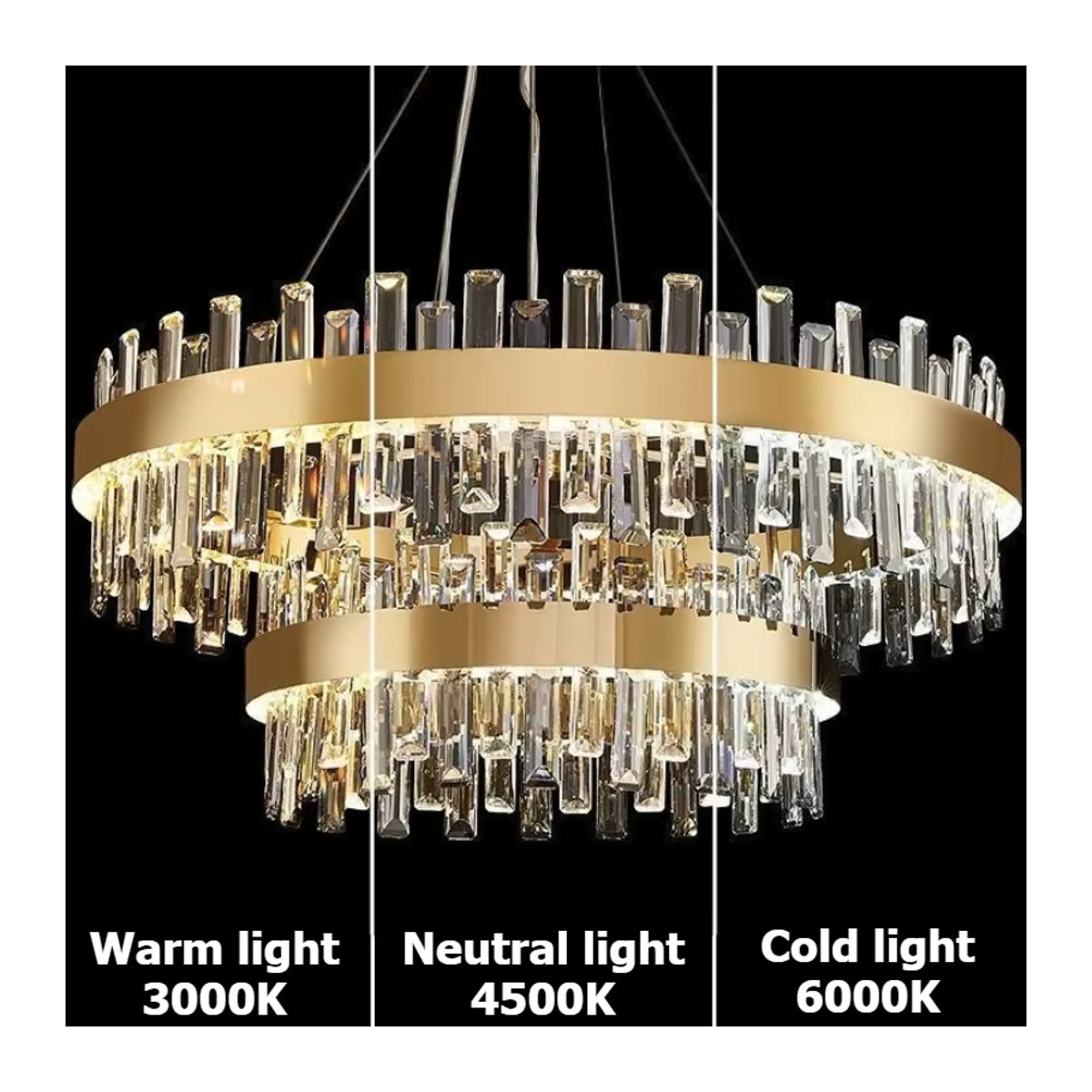 Artpad Moderne Doppelschichtige Runde Deckenleuchte aus Metall und Kristall in Gold für Wohnzimmer Schlafzimmer und Esszimmer - Bild 2