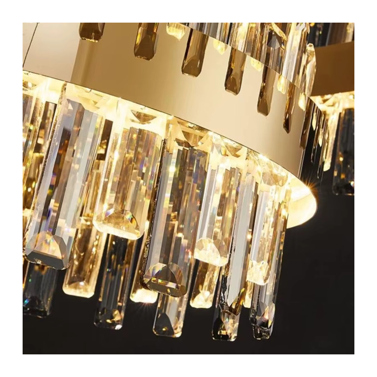 Artpad Moderne Doppelschichtige Runde Deckenleuchte aus Metall und Kristall in Gold für Wohnzimmer Schlafzimmer und Esszimmer - Bild 3