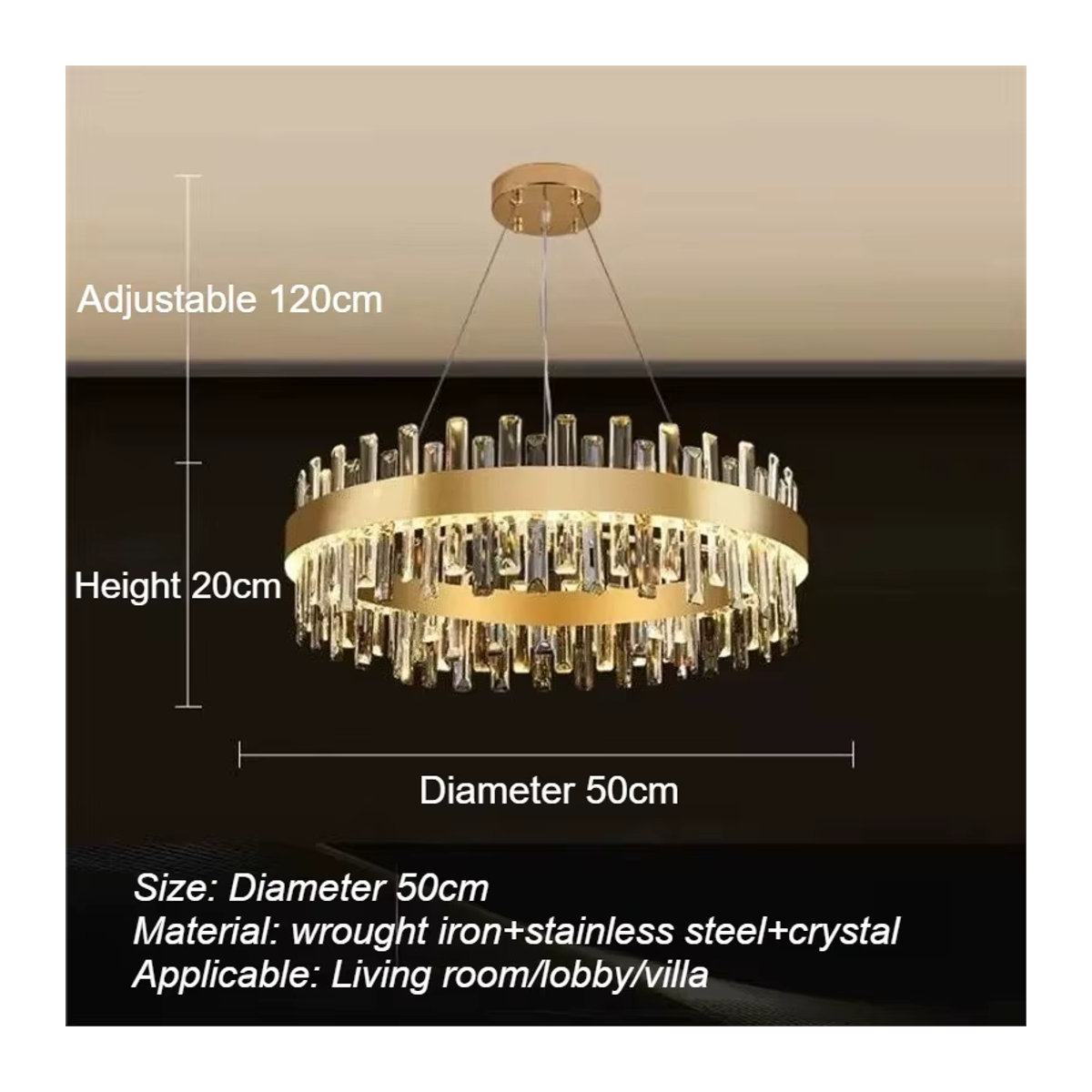 Artpad Moderne Doppelschichtige Runde Deckenleuchte aus Metall und Kristall in Gold für Wohnzimmer Schlafzimmer und Esszimmer - Bild 5
