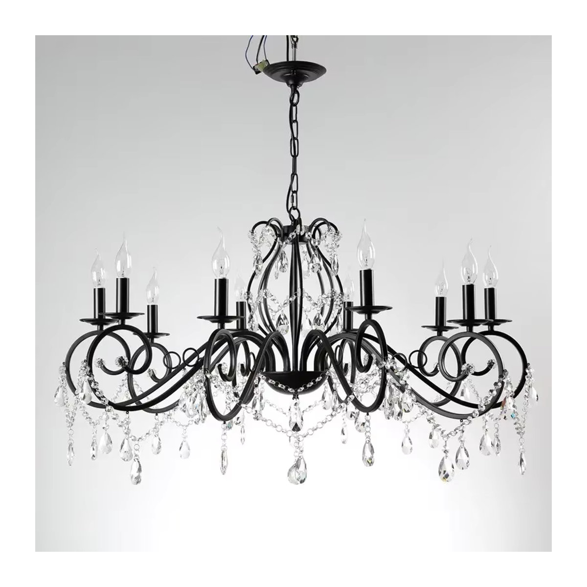 Artpad Vintage Kronleuchter Schwarz 6-flammige Runde Eisen-LED-Pendelleuchte mit Kristallen für Wohnzimmer und Esstisch - Bild 6
