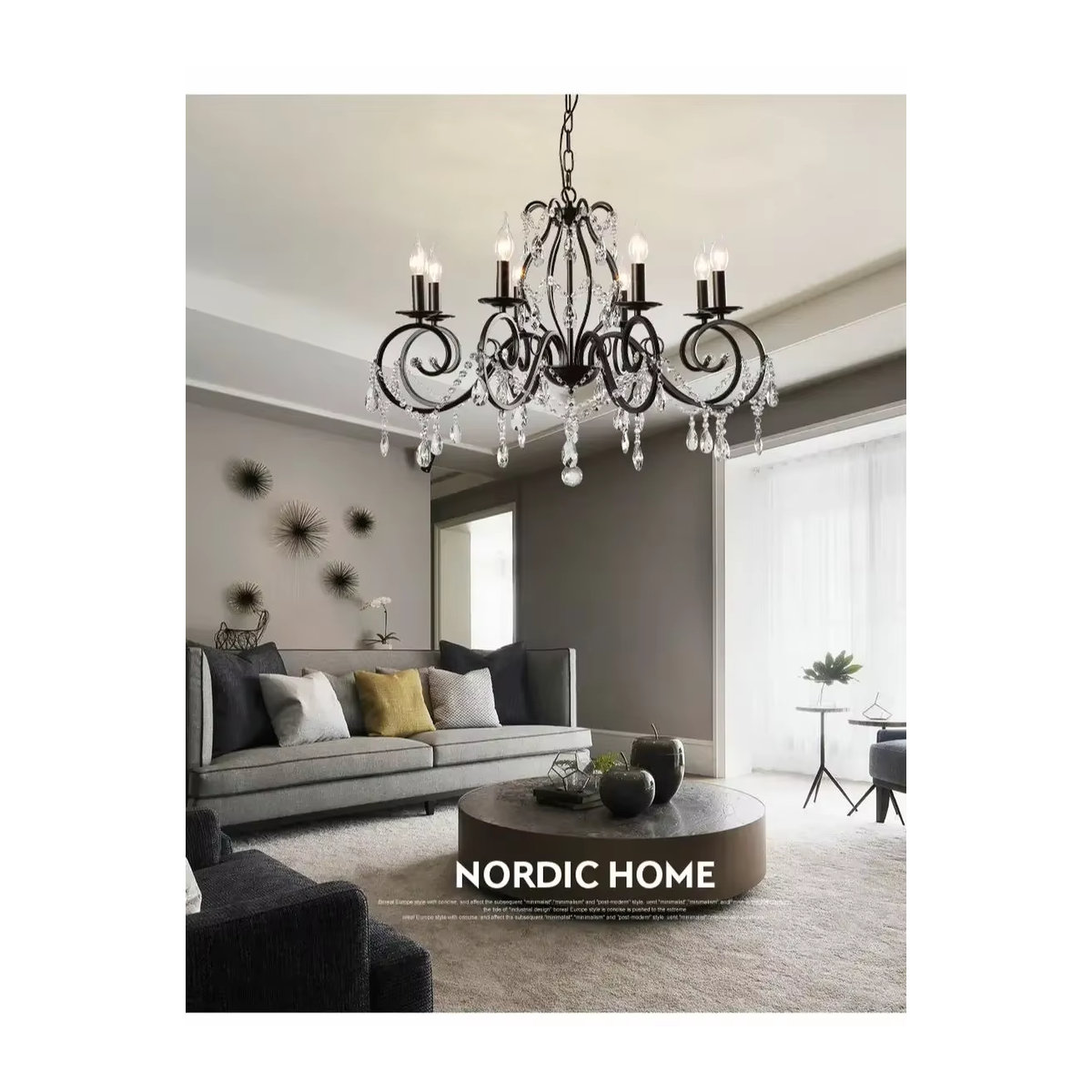 Artpad Vintage Kronleuchter Schwarz 6-flammige Runde Eisen-LED-Pendelleuchte mit Kristallen für Wohnzimmer und Esstisch - Bild 7