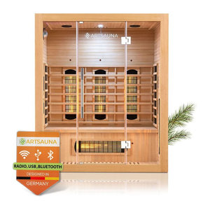 Artsauna Infrarotkabine Kiruna160 Dual Technologie mit 6 Vollspektrumstrahlern und 3 Flächenstrahlern für 3 Personen, B/T/H: 160 x 105 x 190 cm
