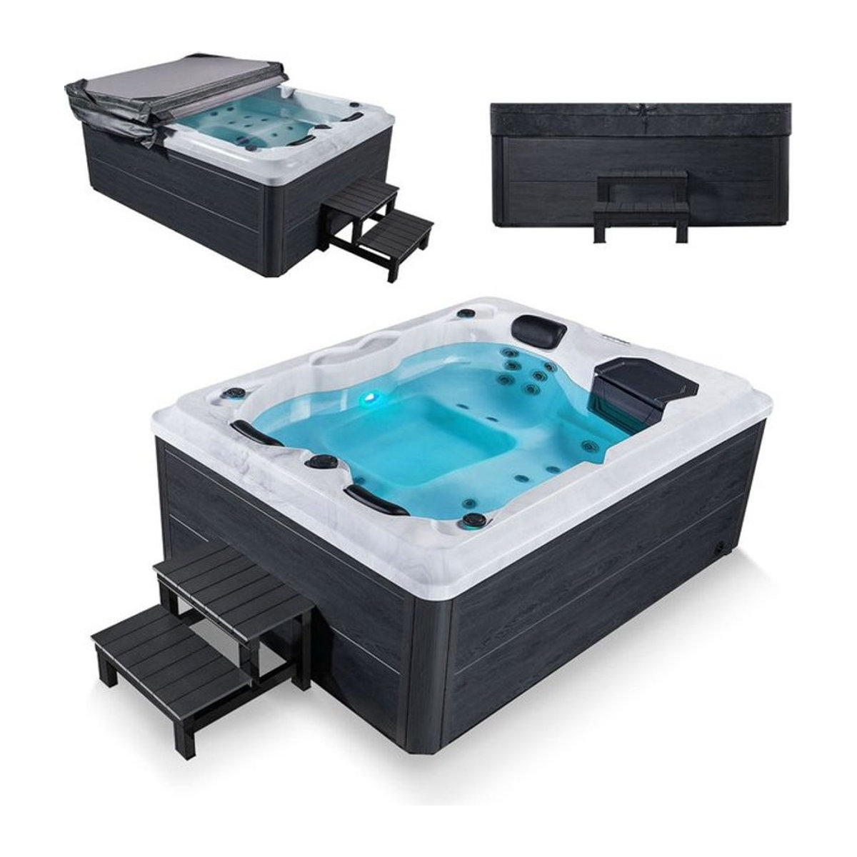 Artsauna Outdoor Whirlpool Oasis in Anthrazit mit Treppe, Massagedüsen, LED Licht, Filter, Abdeckung und Heizung - Bild 1