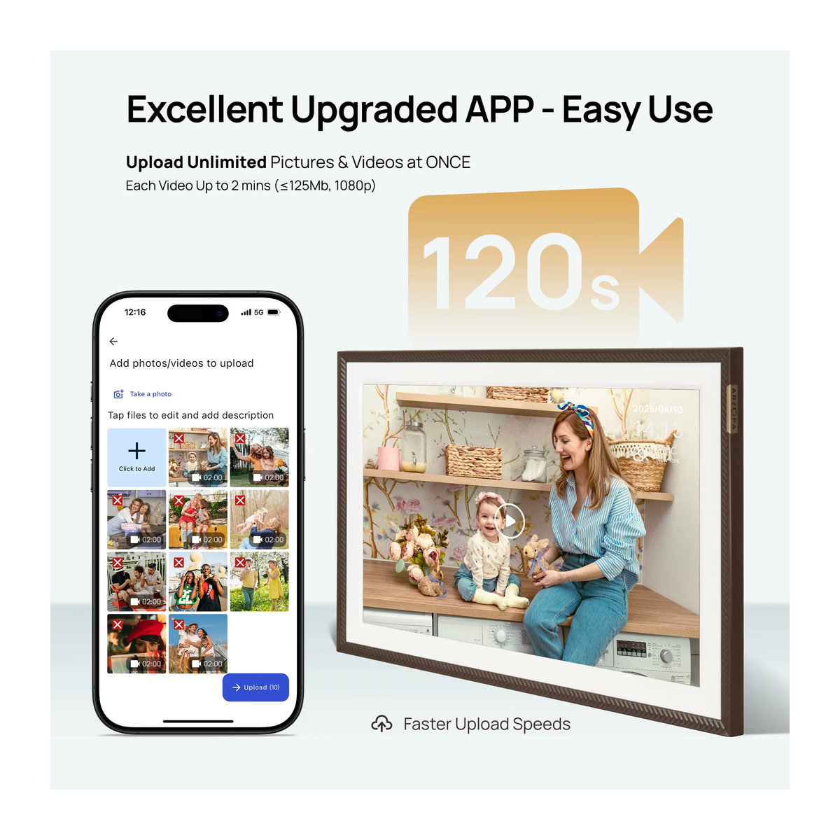 ARZOPA Digitaler Bilderrahmen 15,6 Zoll mit Touchscreen, FHD 1920 x 1080 IPS, Schwarz, B/H: 38 x 23 cm - Bild 3