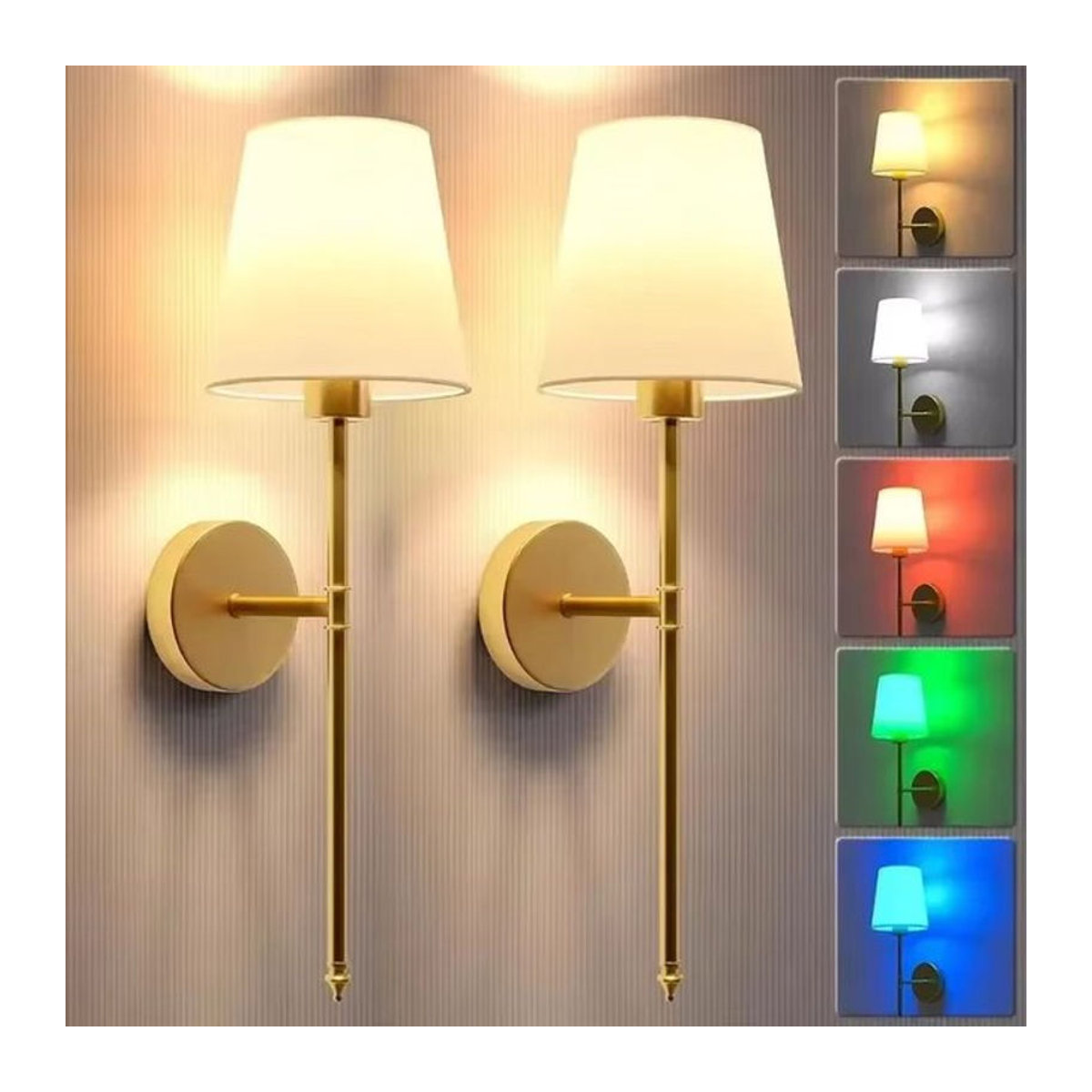ASCELINA 2er-Pack Moderne LED Wandleuchten in Gold, batteriebetrieben und kabellos mit Fernbedienung und RGB-Farbmodi - Bild 1