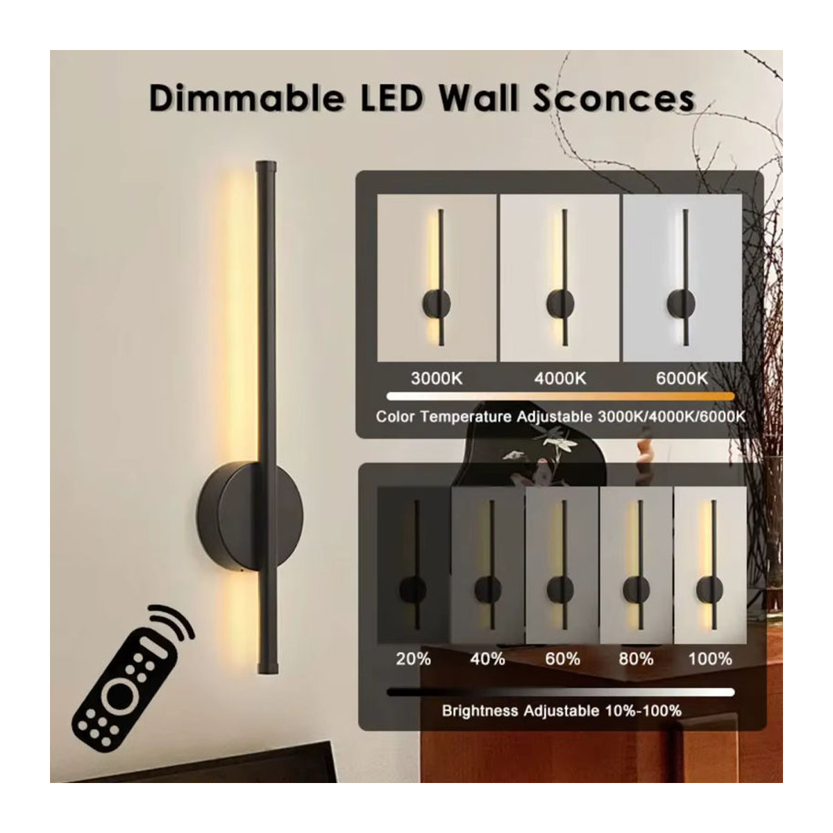 ASCELINA LED Wandleuchte Schwarzgold mit 50 W, magnetisch und wiederaufladbar, minimalistisches Design - Bild 5