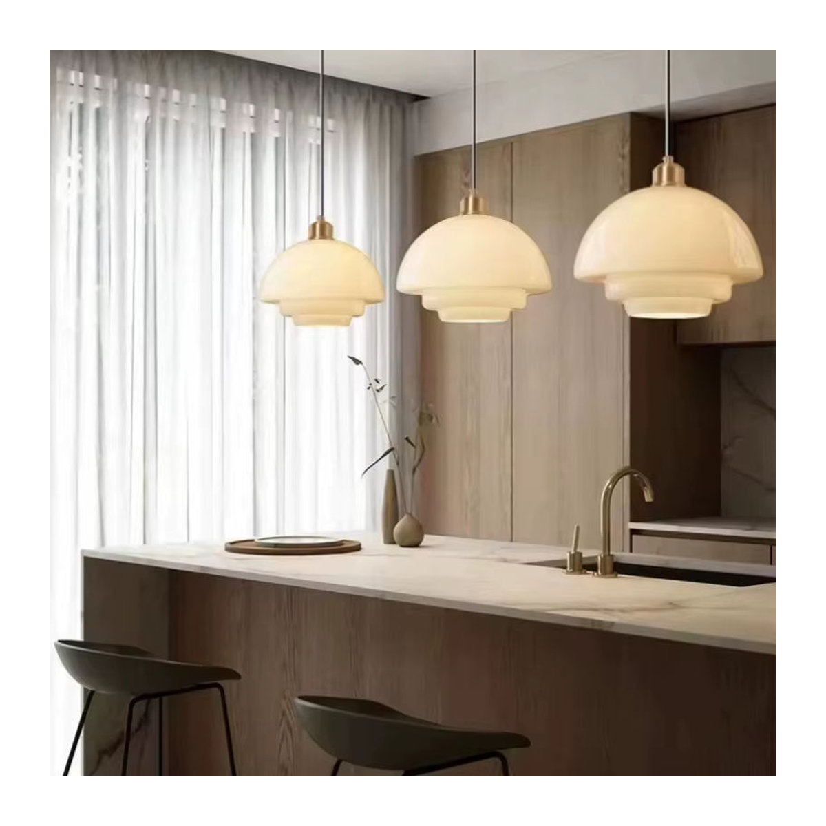 ASCELINA Pendelleuchte Nordic Design aus Glas in Beige und Weiß für Küche und Esszimmer mit E27 Fassung - Bild 2