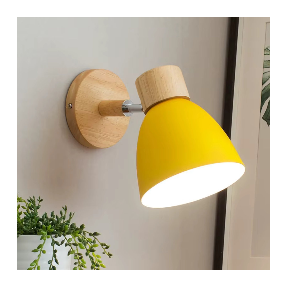 ASCELINA Wandlampe aus Holz im skandinavischen Design mit Schalter, Bunt/Gelb, E27 Fassung - Bild 1