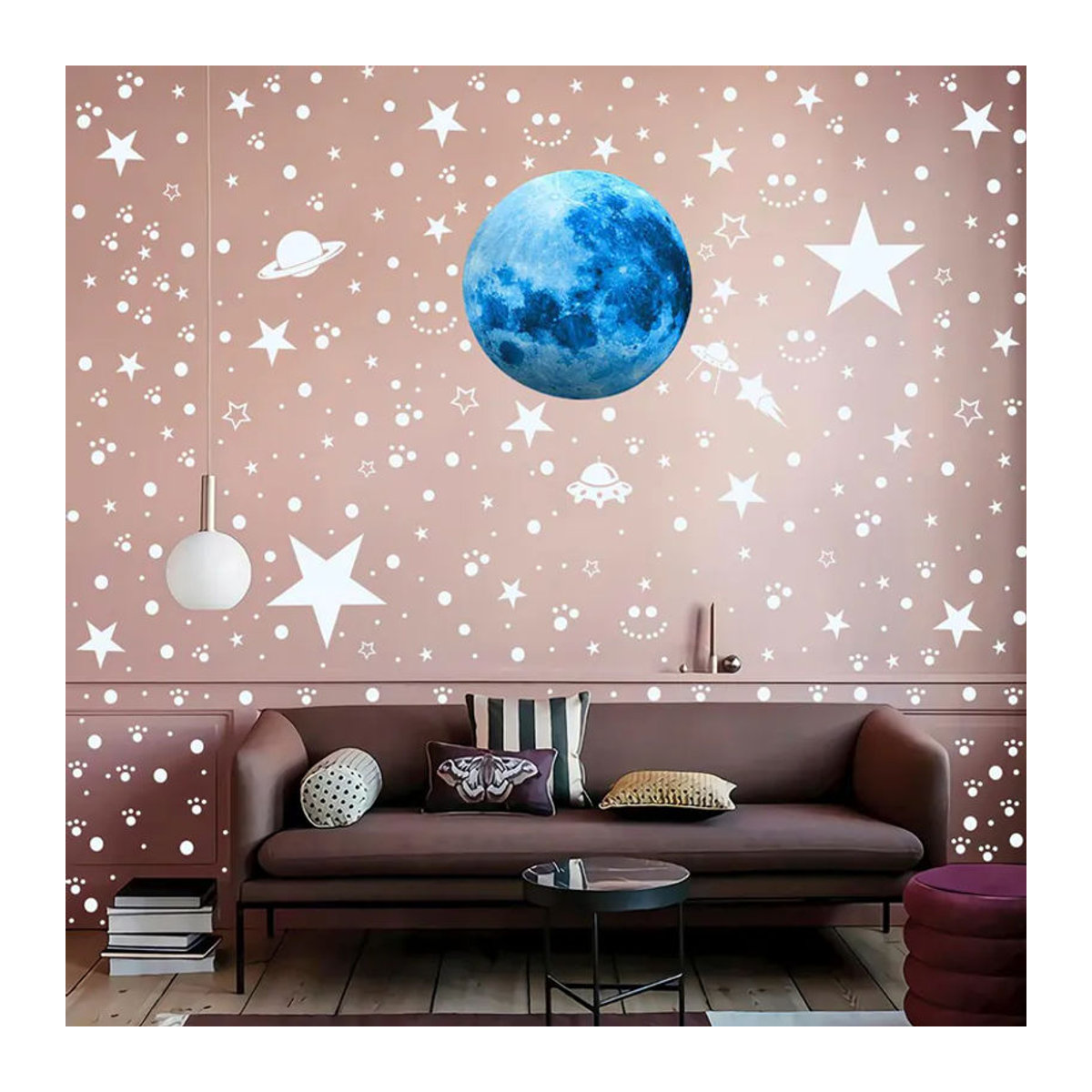 ASDA3 Leuchtende 947-teilige Mond-Sterne Wandaufkleber in Blau und Grün für Kinderzimmer und Decken Dekoration aus Kunststoff - Bild 2