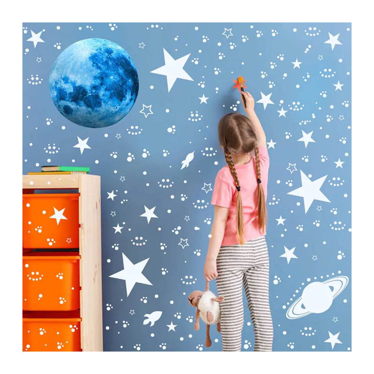 ASDA3 Leuchtende 947-teilige Mond-Sterne Wandaufkleber in Blau und Grün für Kinderzimmer und Decken Dekoration aus Kunststoff - Bild 3