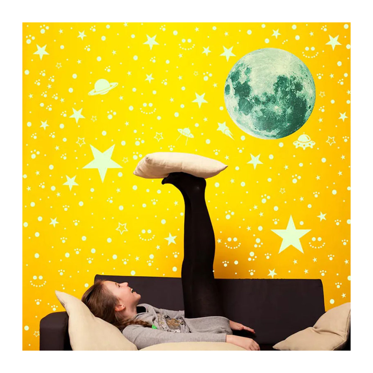ASDA3 Leuchtende 947-teilige Mond-Sterne Wandaufkleber in Blau und Grün für Kinderzimmer und Decken Dekoration aus Kunststoff - Bild 4