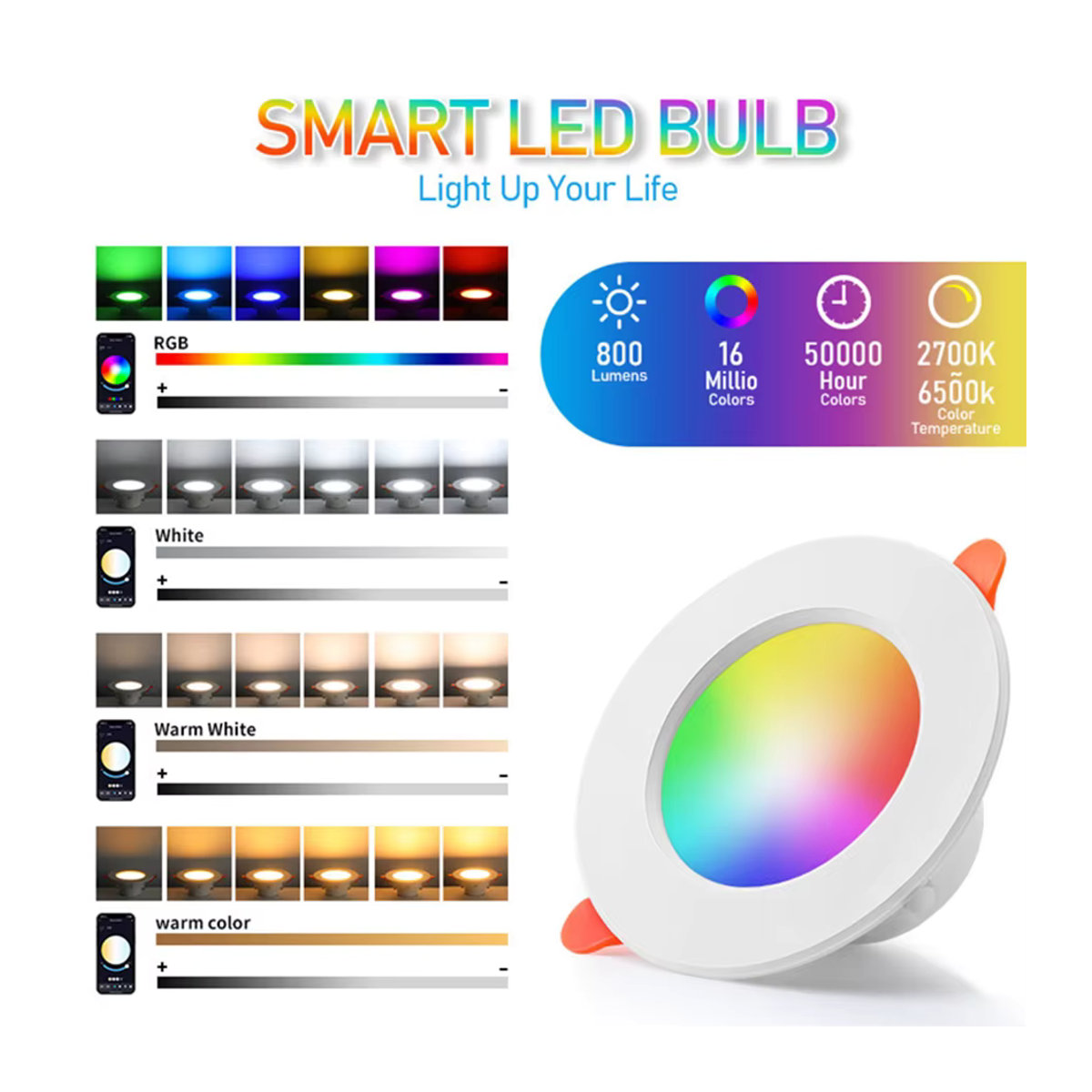 Asign Intelligentes LED-Downlight RGB 10W Einbaustrahler mit Bluetooth APP-Steuerung, dimmbar, Bunt und Weiß - Bild 3