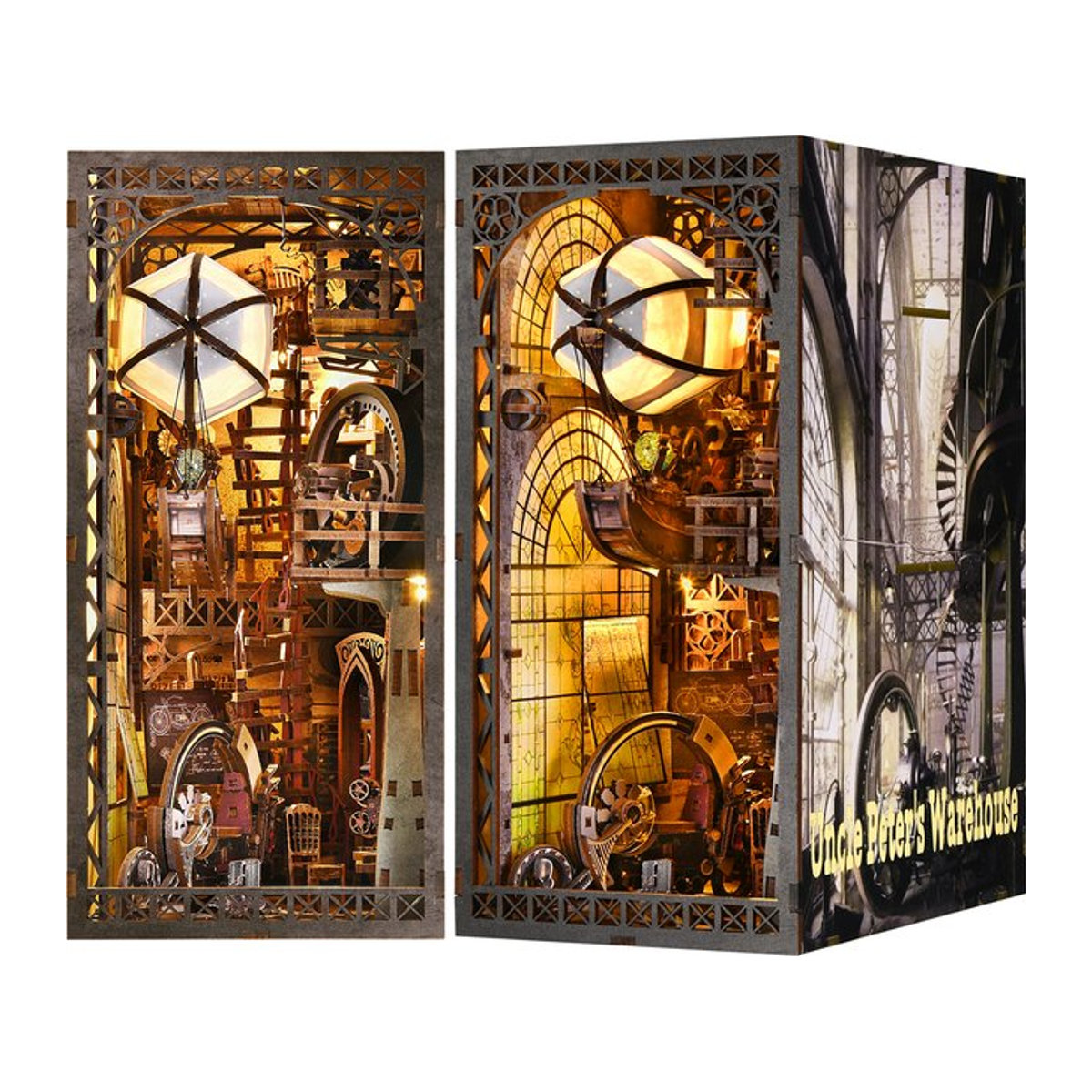 ASLOWSNAIL Book Nook Kit The Creation Room DIY Holzpuzzle Werkstatt mit Ballonschiff als dekorative Buchstütze in Braun - Bild 1
