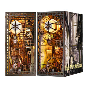 ASLOWSNAIL Book Nook Kit The Creation Room DIY Holzpuzzle Werkstatt mit Ballonschiff als dekorative Buchstütze in Braun